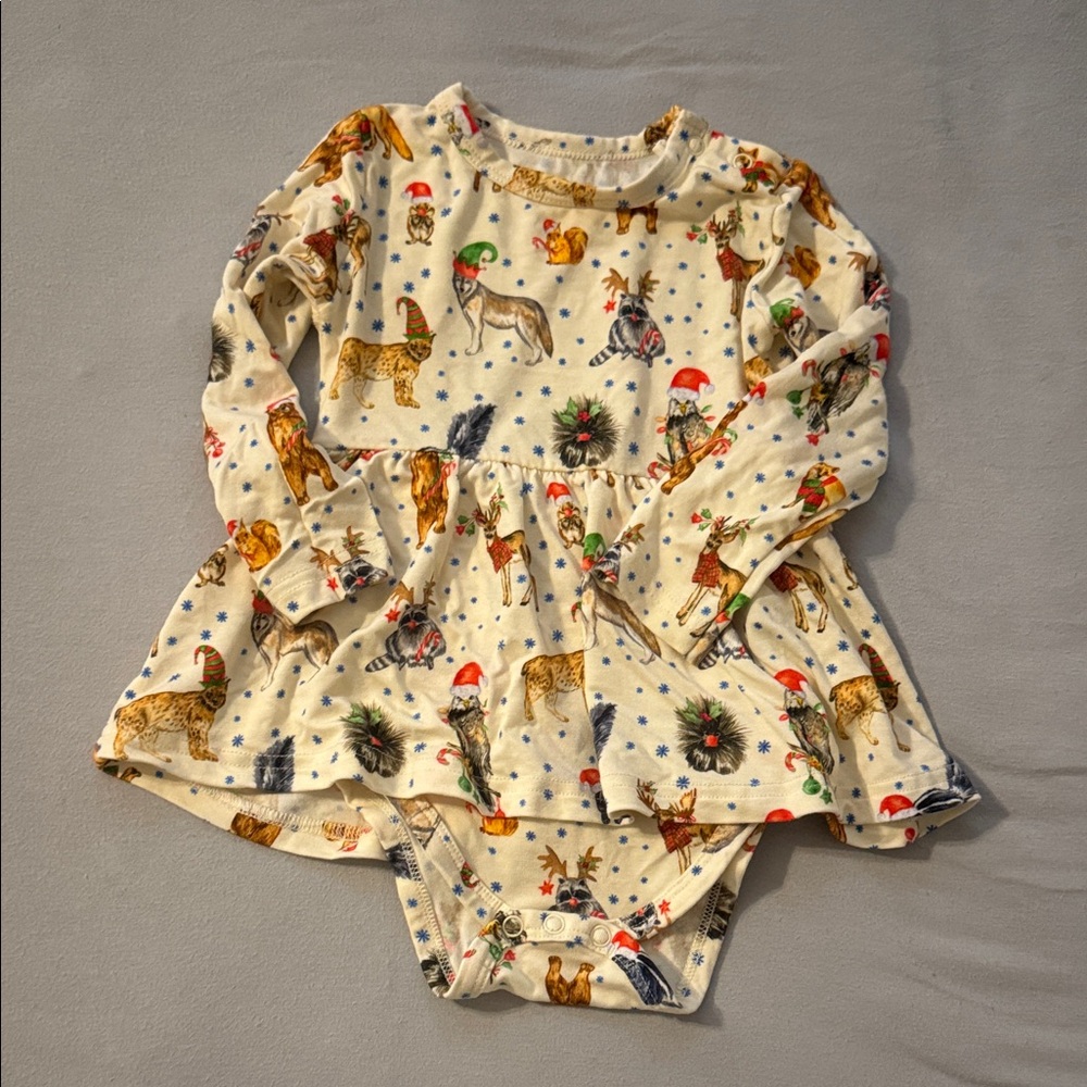 Little Crowns & capes Adorable Christmas Animal Print Baby Dress